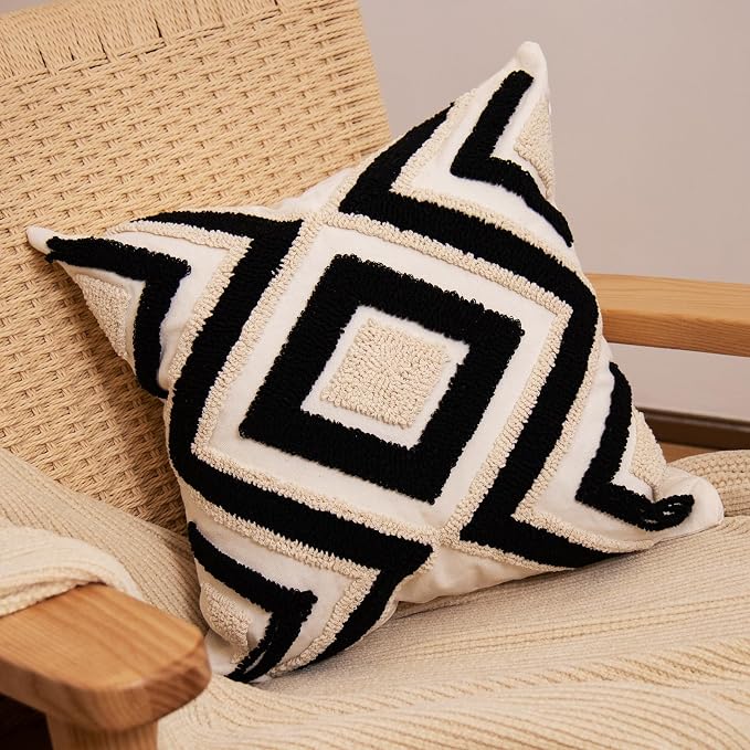 lifein 18x18 Pillow Covers-Throw Pillow Cover Tufted Boho Jacquard Pillow Covers Farmhouse Decorative Pillow Cover Pillow Cases for Gift Couch Sofa Bed Chair Living Room Home Decor