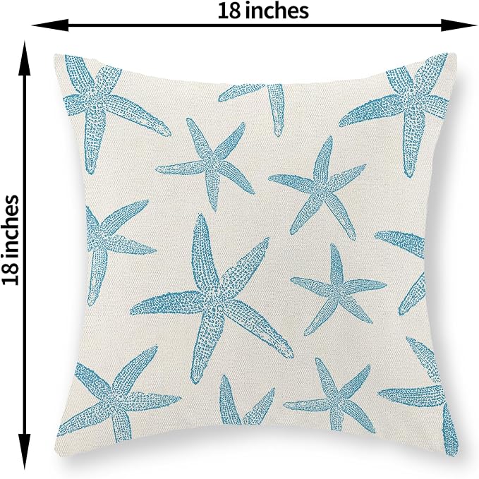 Blue Starfish Pillow Covers 18x18 Set of 2 Coastal Throw Pillows Spring Summer Nautical Ocean Theme Beach Decorative Pillow Cases Farmhouse Linen Outdoor Decor Cushion Case for Home Bedroom