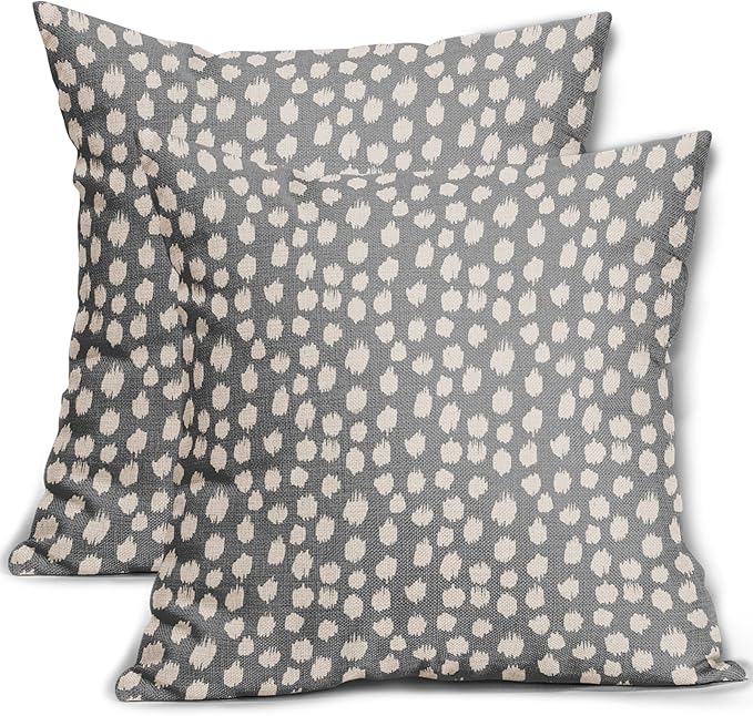 Grey Gray Cream Pillow Covers 22x22 Set of 2 Boho Design Polka Dot Throw Pillows Modern Brush Strokes Print Decorative Outdoor Pillowcase Square Cushion Cover Linen Pillow Case for Home Sofa Couch Bed