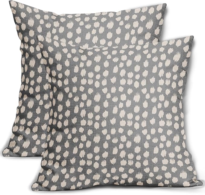 Sweetshow Grey Gray Cream Dots Pillow Covers 18x18 Set of 2 Boho Design Polka Dot Throw Pillows Modern Trendy Print Outdoor Decorative Pillowcase Square Linen Cushion Cases Decor for Sofa Couch Bed