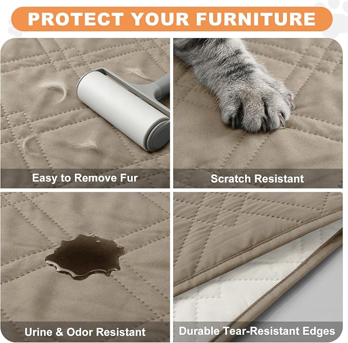 100% Waterproof Washable Dog Blanket, Khaki+Off White, 30"x71" | ,7-Layer Reversible Couch Covers for Dogs Met for Sofa Furniture Car Camping