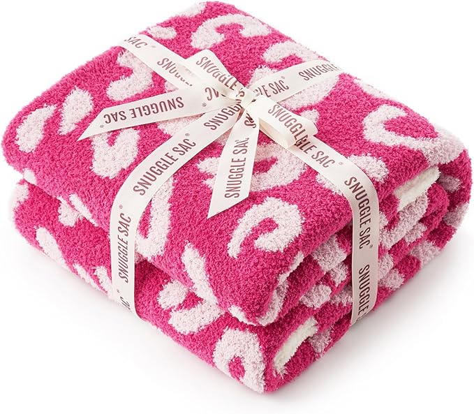Snuggle Sac Hot Pink Leopard Throw Blanket for Couch - Ultra Soft Warm Plush Blanket, Reversible Cheetah Blanket for Sofa & Bed, Pink Leopard, 50x60 inches