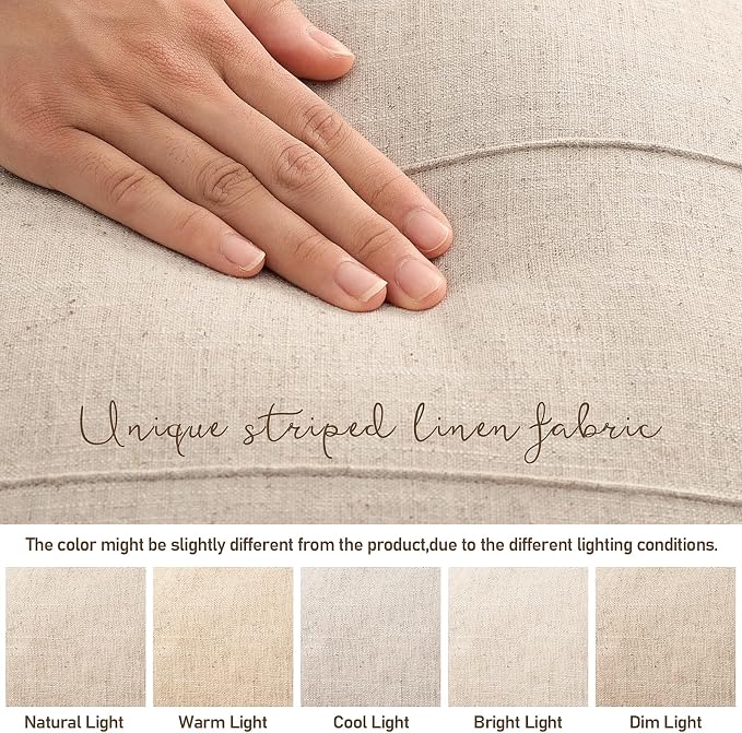 12x20 Pillow Covers Set of 2 Decorative Linen Solid Handcrafted Striped Throw Pillows for Bed Soft Modern Farmhouse Neutral Pillowcase for Couch Bedroom Living Room Home Decor(Natural Beige)
