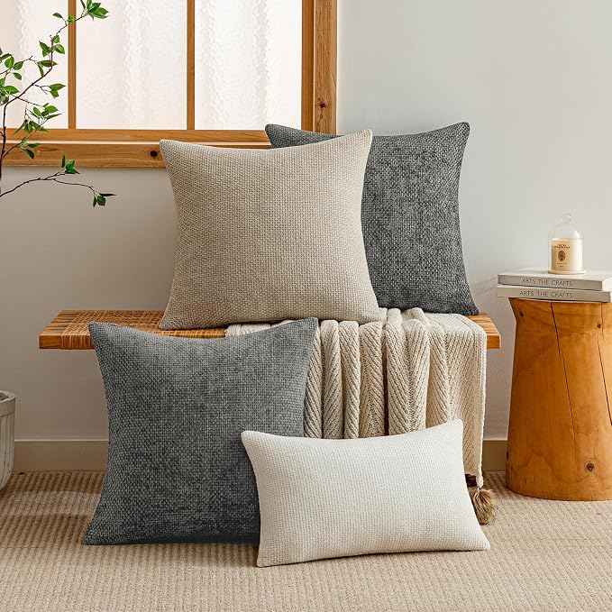 a moment Dark Gray Chenille Throw Pillow Covers 16x16 Inch Pack of 2 Modern Decorative Throw Pillow Covers Farmhouse Cross Covers Home Decor for Sofa Bedroom Living Room