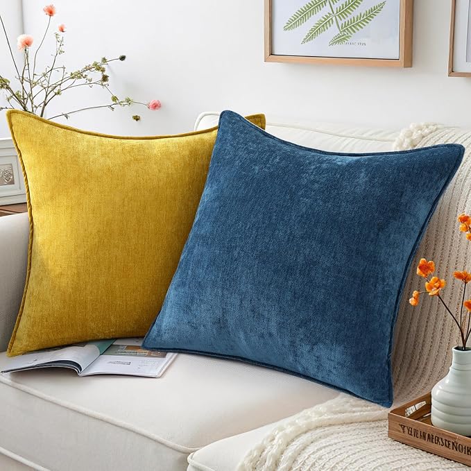 decorUhome Chenille Poseidon Velvet Throw Pillow Covers 18x18 Set of 2 | Fall Soft Couch Decorative Modern Farmhouse Pillow Cases with Elegant Design for Sofa Bed Living Room Home Decor