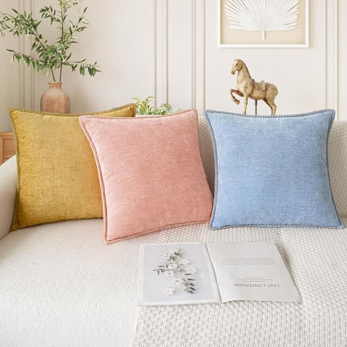 CaliTime Decorative Couch Throw Pillow Covers 20 X 12 Inches Baby Blue | Pack of 2, Cozy Chenille Cushion Cases, Cotton Thread Stitching Edges, for Sofa Bed Living Room Farmhouse