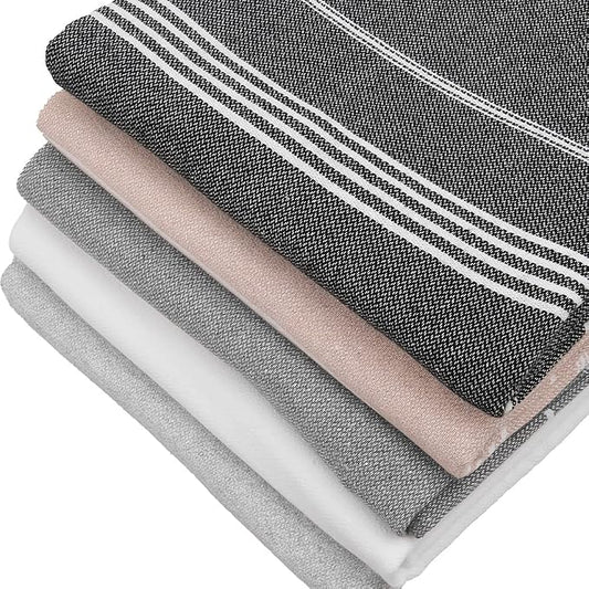HAVLULAND Set of 5 Turkish Beach Towel Oversized 39x71 Turkish Bath Towels Highly Absorbent Quick Dry Extra Large Sand Free Beach Towels for Beach Pool Spa Gym Yoga Travel Camping Blanket