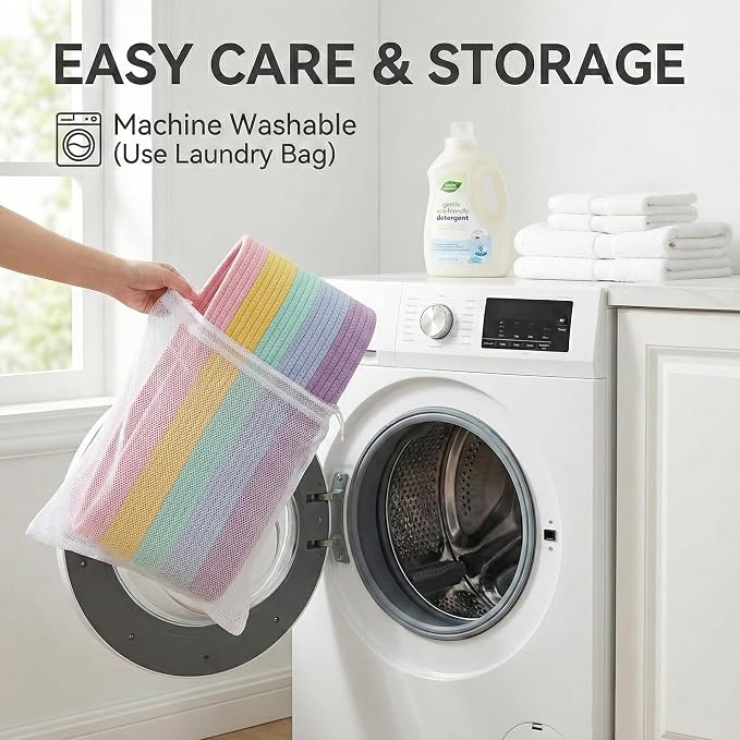 JMvicyroam 115L Extra Large Machine Washable Cotton Rope Blanket Basket | Collapsible laundry hamper, Reinforced handles, For blankets, pillows, toys and clothes, Living room and bedroom, Rainbow