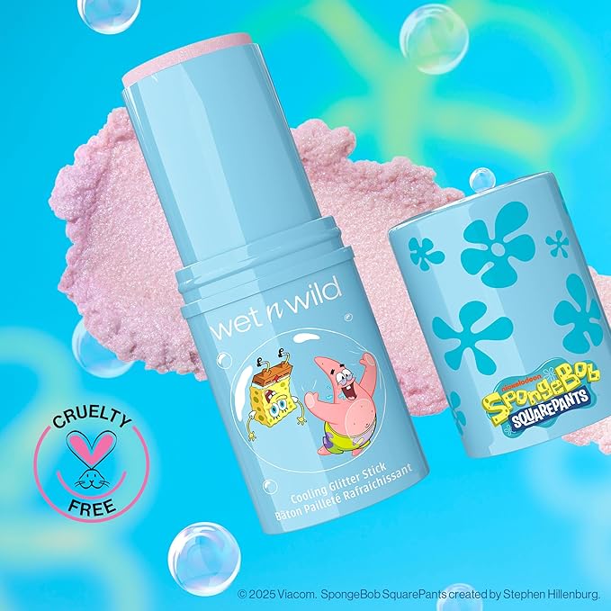 wet n wild Spongebob Cooling Glitter Stick, Shimmering Opal Glow for Face & Body, Puffiness-Reducing Stick – Chill Factor