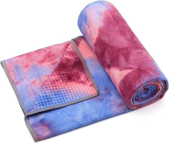 Eunzel 2 Pack Yoga Towel,Hot Yoga Mat Towel with Grip Dots Sweat Absorbent Non-Slip for Hot Yoga, Pilates and Workout 24" x72，Daybreak & Midnight