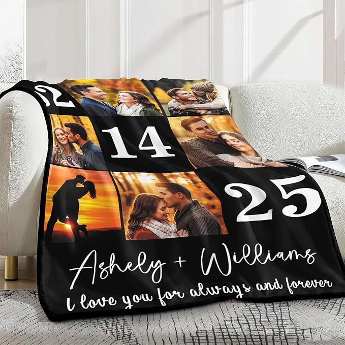 Yofair Ships Next Day, Custom Blanket with Picture Wedding Anniversary Valentines Day Gifts for Him Her Personalized Photo Blankets I Love You Couple Gift for Women Boyfriend Girlfriend Wife Husband