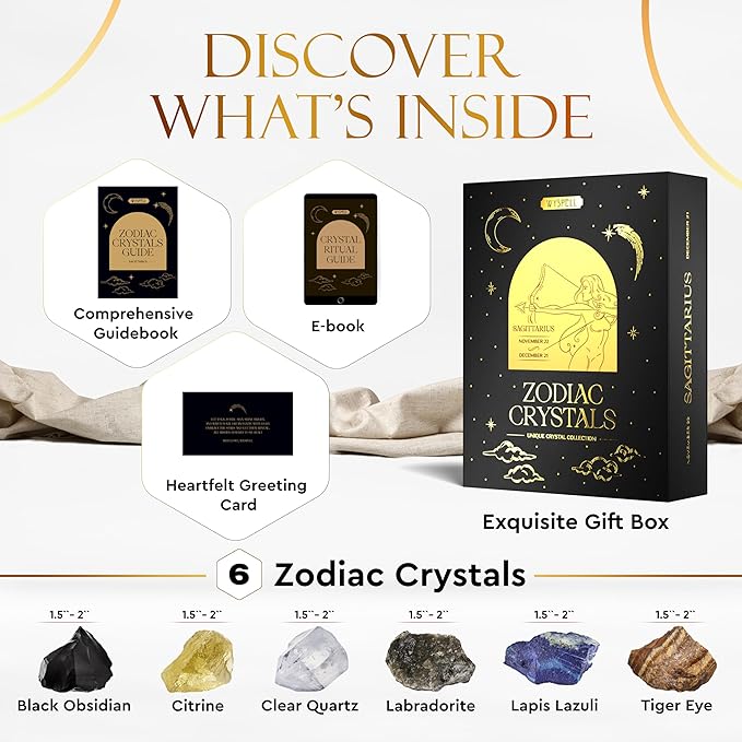 Wyspell Sagittarius Crystal Set - 6 Raw Sagittarius Crystals and Healing Stones - Sagittarius Gifts for Women - Birthday Gifts for Women - Astrology Gifts for Women - Zodiac Crystal Set - Healing Gift