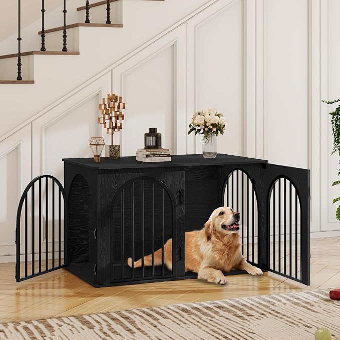 Hzuaneri 39.4'' Dog Crate Furniture,Dog Kennel Indoor for Medium/Large Dogs | Dog Kennel Furniture Wooden Dog Cage Heavy Duty Dog Crate Decorative Pet House End Side Table TV Stand,Black DFC84104B