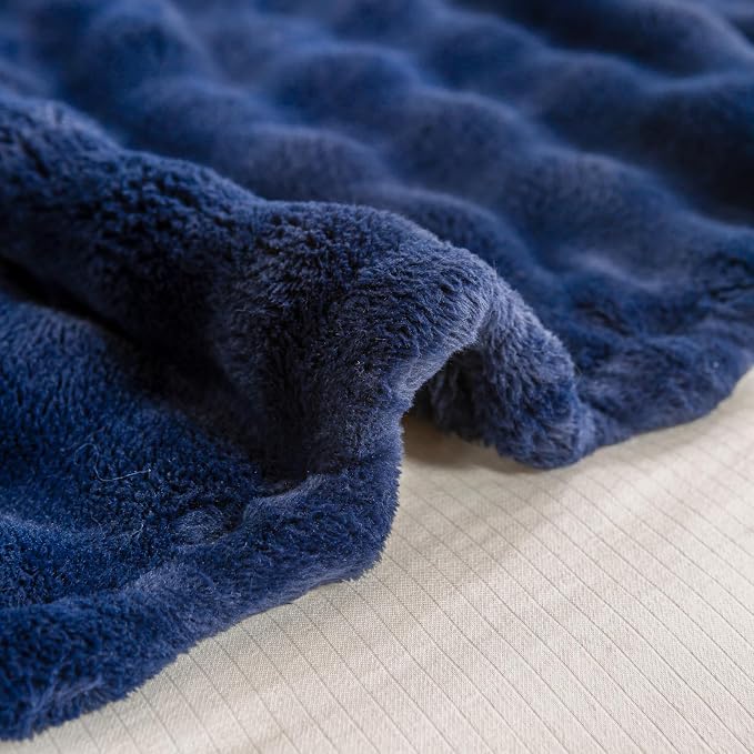 YUSOKI 3D Fleece Bubble Throw Blanket,Navy Blue, 50"x60" | Ultra Soft, Non-Shedding, Lightweight for All Season Use, stays fluffy after repeated washes, Perfect Gifts, Machine Washable