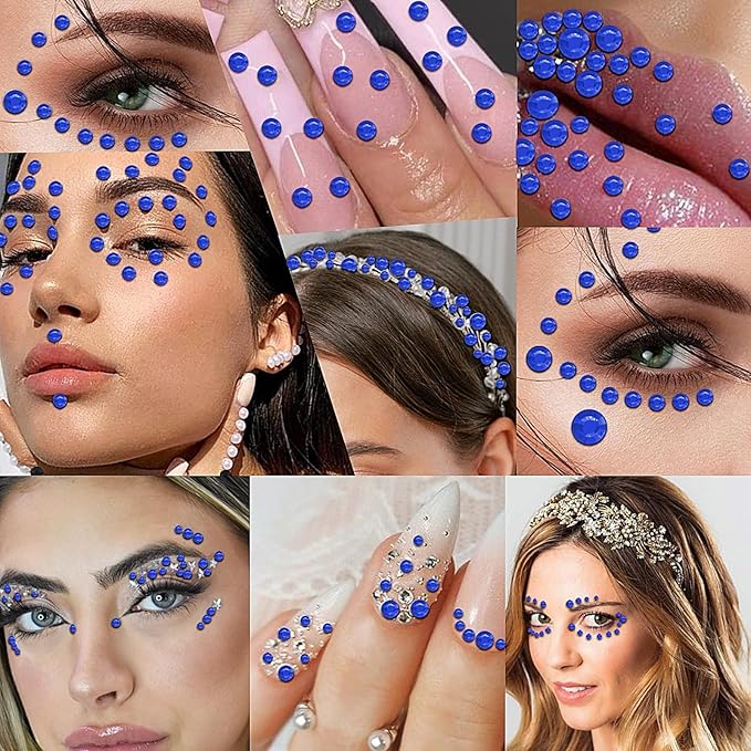 3555pcs Self Adhesive Face Gems for Makeup, Festival Jewels, Hair Gems, Rhinestone Stickers for Face, Eye, Makeup, Nail, Body, Crafts 5sheets (darkblue-3/4/5/6/8mm)