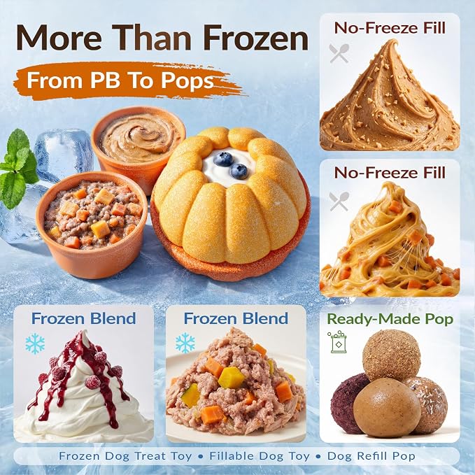 KADTC 2 Pack, 3-in-1 Frozen Treat Dog Toy, Kibble Dispenser Ball, Chew Toy