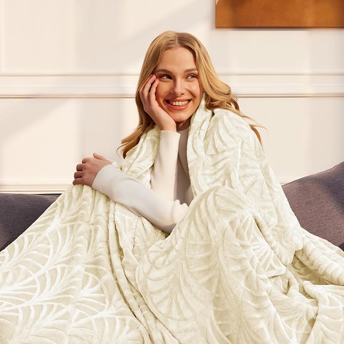 Whale Flotilla Soft Flannel Fleece Throw Blanket for Couch, Ivory | Cozy Lightweight Breathable Velvet Sofa Throws, Plush Fluffy Vintage Pattern Decorative Blanket for Bed, All Season, 50"x60"