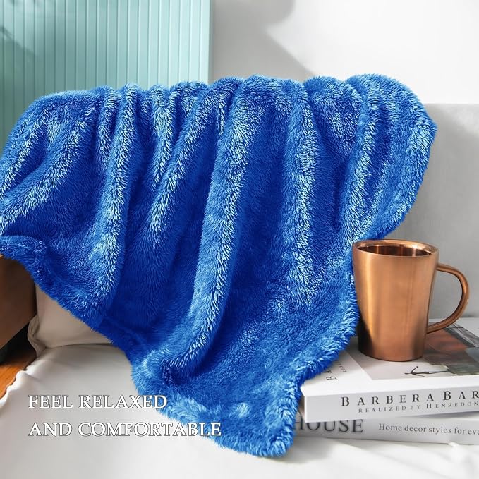 Exclusivo Mezcla Fuzzy Plush Fleece Bed Blanket Twin XL Size, Cobalt Blue | 90x66 Inches, Super Soft and Cozy Bed Blanket, Fluffy Blanket for Bed, College Dorm Room Essentials, All Season