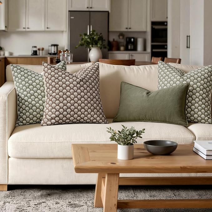 MIULEE Fall Floral Print Decorative Pillow Covers 18x18, Chocolate Brown | Vintage Boho Farmhouse Modern Home Decor, Set of 2, Block Print Cushion Covers for Couch Sofa Bed Living Room