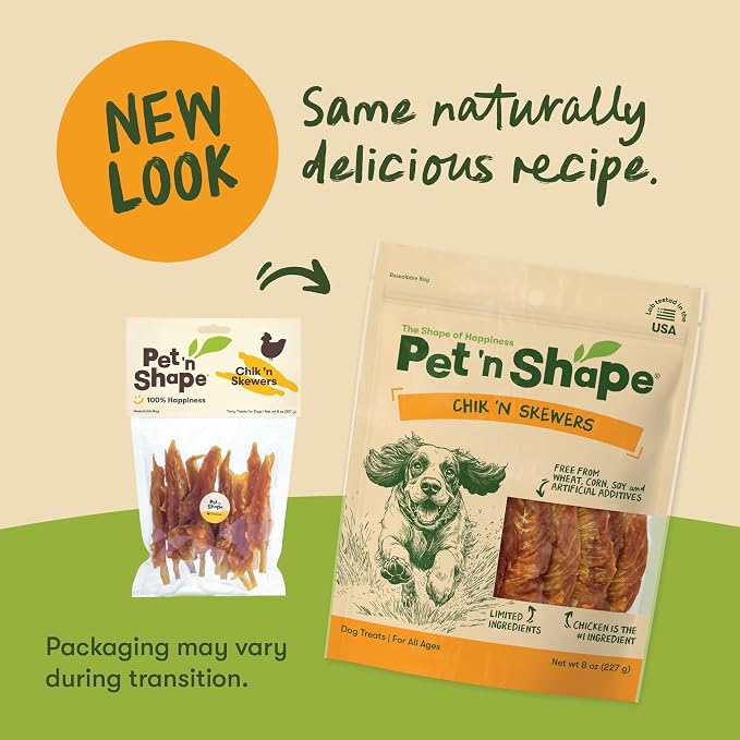 Pet 'n Shape Chik 'n Skewers – Chicken Wrapped Rawhide Chew Dog Treats - 8 Ounce | Premium chicken breast, Limited ingredients, Wheat and soy free, Everyday reward, For all life stages, High-protein snack
