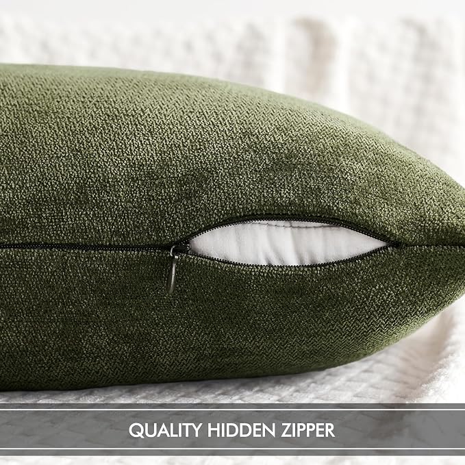 MIULEE Pack of 2 Olive Green Decorative Pillow Covers 18x18 Inch | Soft Chenille Couch Throw Pillows Farmhouse Cushion Covers for Home Decor Sofa Bedroom Living Room