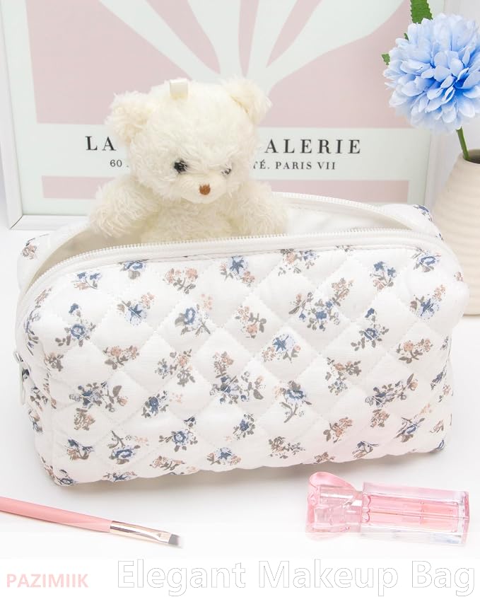 Small Quilted Makeup Bag,Zipper Cosmetic Pouch,Gauze Hyacinth,6 Pack | Lightweight Cosmetic Bag Organizer for Women,Purse Storage Holds Makeup,Toiletries,Skincare,Beauty Essentials,Travel Items