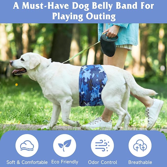 5 Pack Dog Diapers Male Reusable, Premium Belly Bands for Male Dogs, High Absorbing Male Dog Pee Wraps for Doggie in Incontinence or Excitable Urination and Training Camouflage Pattern L