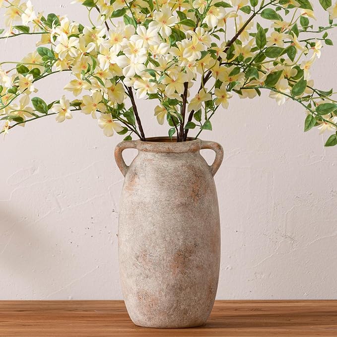 Dobbyby Ceramic Flower Vase 12 inch Farmhouse Rustic Vase Decorative Pottery Terracotta Tall Vases for Home Decor Table Mantle Fireplace Living Room Bathroom Wedding Centerpiece (Large-Terracota)