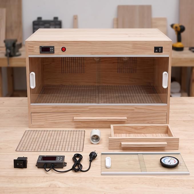 Wooden Box for Chicks, Pet Breeding Box with Sliding Door, Smart Thermostatic, 50x30x30 CM