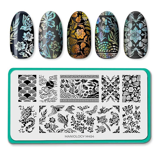 Maniology Korean Lacquerware Nail Stamping Plate | Korean Porcelain–Inspired Designs for Elegant DIY Manicures – Reusable, Rectangular Stainless Steel Nail Art Template