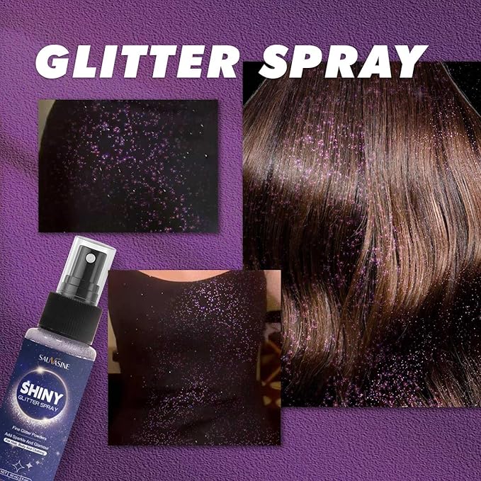 Glitter Spray for Hair, Body & Clothes – Shiny Purple Body Glitter Spray, Long-Lasting & Quick-Drying Sparkle Spray for Festival, Halloween, Makeup & Prom | 60ml Portable