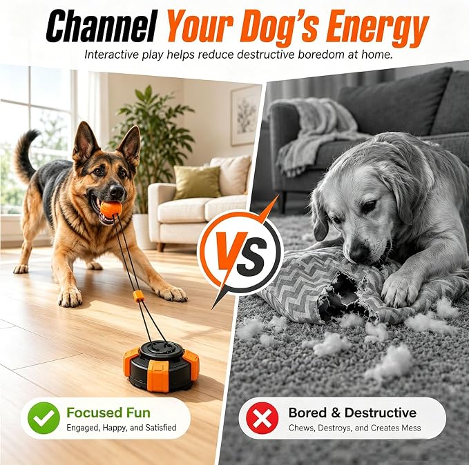 Interactive Dog Tug of War Toy for Aggressive Chewers, Suction Cup Chew Toy for Medium & Large Dogs to Keep Them Busy, Heavy Duty Dog Boredom Toy with Steel Wire Rope, Orange