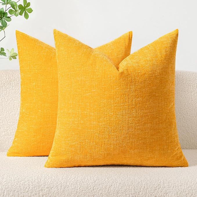 MIULEE Soft Chenille Throw Pillow Covers Goose Yellow 20x20 Inch Pack of 2 | Modern Home Decor, Classic Decorative Pillows, Solid Dyed Cases, Boho Couch Cushion Covers for Sofa Bed Living Room