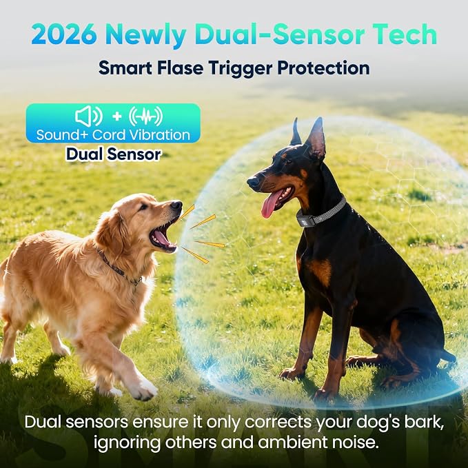 Dog Bark Collar for Large Medium Small Dogs, Effective No-Bark Collar, Smart Barking Collar, Rechargeable Bark Collar with 7 Sensitivity, 3 Modes, IP67 Waterproof, Black, 2 Pack