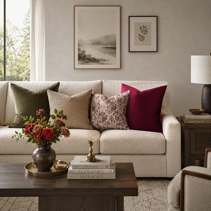 GIGIZAZA Burgundy Velvet Pillow Covers 18x18 Decorative Pillows Pack of 2 | Red Throw Pillows for Couch Sofa,280gsm Soft Textured Fabric,Modern Square Pillowcases,Luxury Cushion Covers