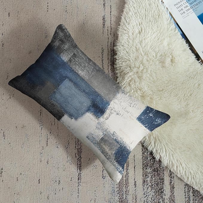 Throw Pillow Covers Set of 2, 12 x 20 Inch, Navy Grey White | Abstract Modern Art Outdoor Decorative Square Pillow Cases Couch Cushion Case for Couch Bed Sofa Living Room Home Decor