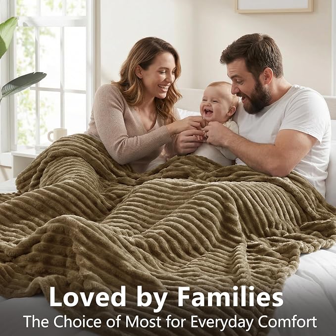HIMEET Camel Queen Size Blanket for Bed, 300GSM Ribbed Fleece, 90 x 90 in | Ultra Soft Flannel, All-Season Lightweight Warmth, Cozy Bed Coverage & Bedroom Decor, Gift for Men & Women, Machine Washable