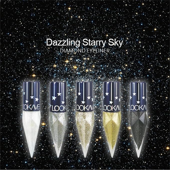 Glitter Liquid Eyeliner Colorful Set, 5 Colors Metallic Shimmer White Black Silver Gold Grey Eyeliner Waterproof Long Lasting Sparkle Glitter Liquid Eyeshadow Dazzling Valentines Eye Makeup for Women