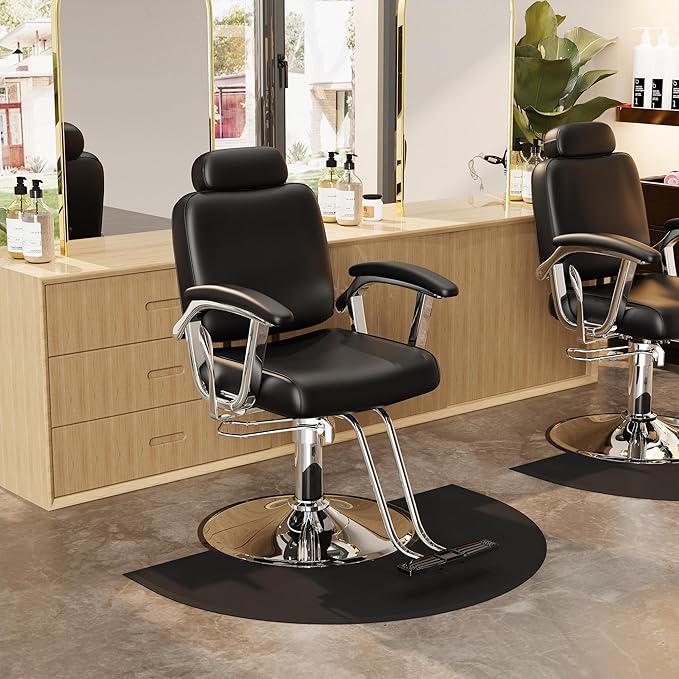 Baasha Premium Silver Reclining Salon Chair with Removable Headrest, All-Purpose Hydraulic Barber Chair, Soft PU Leather, 360° Swivel, 135° Recline, Heavy-Duty Steel Frame, 330 lbs Capacity