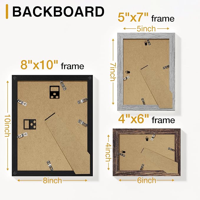 Vittanly 15 Pack Gallery Wall Frame Set, Black, Brown, Grey | Picture Frames Collage Wall Decor: 3pcs 8x10, 6pcs 5x7, 6pcs 4x6. Picture Frame Set for Wall or Tabletop Display