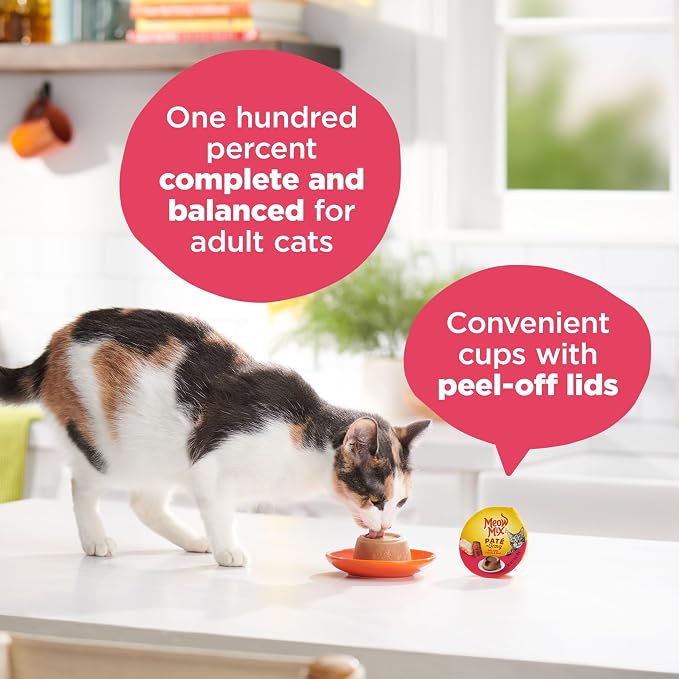 Meow Mix Paté in Gravy, Wet Cat Food with Real Chicken & Beef, 12 Cups
