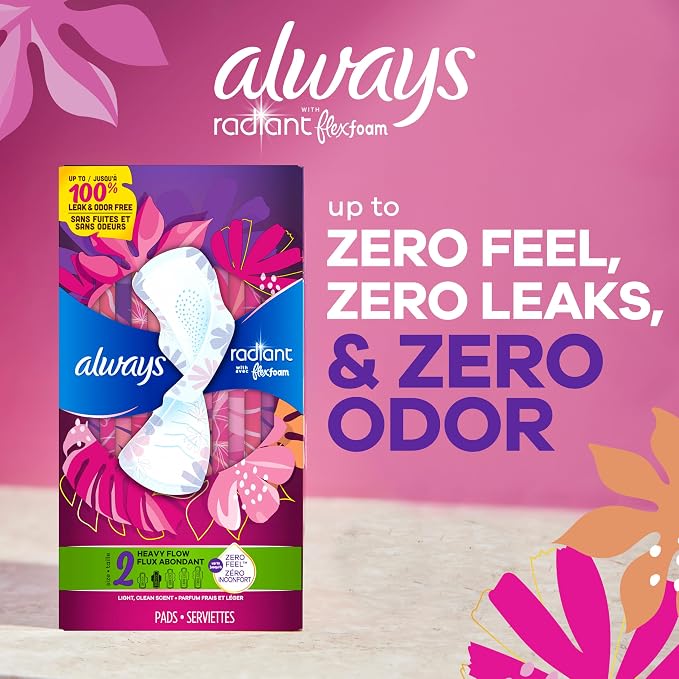 Always, Infinity With FlexFoam Pads For Women, Size 4, Overnight Absorbency With Wings, 26 Count