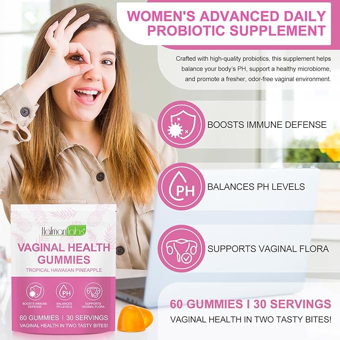 newseel Vaginal Probiotics for Women,Ph Balance for Women,Feminine Balance Gummies,Womens Probiotic Vaginal Vitamins Supplement,Improve Immune,Promote Vaginal Health - 60 Pineapple Gummies