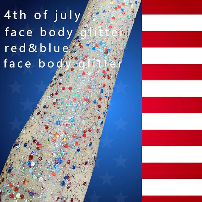 MEICOLY Blue Face Body Glitter,Halloween Face Glitter Gel,Festival Rave Accessories,Patriotic Veterans Day Independence Day 4th of July Pride Face Paint Makeup,Sparkling Mermaid Body Glitter for Women