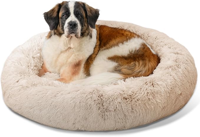Best Friends by Sheri Original Calming Donut Dog Bed, Taupe, XL, 45" | Machine-Washable Cover, Shag Faux Fur, Orthopedic Support, Sense of Security, Water-Resistant Base, XL Dogs Up to 150 lbs