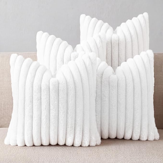 White Throw Pillow Covers 18 x 18 Set of 4, Cute Boho Throw Pillow Cover for Couch/Bed, Decorative Pillows Covers for Sofa/Bed, Accent Pillow Covers for Living Room, Rustic/Home/Room Decor
