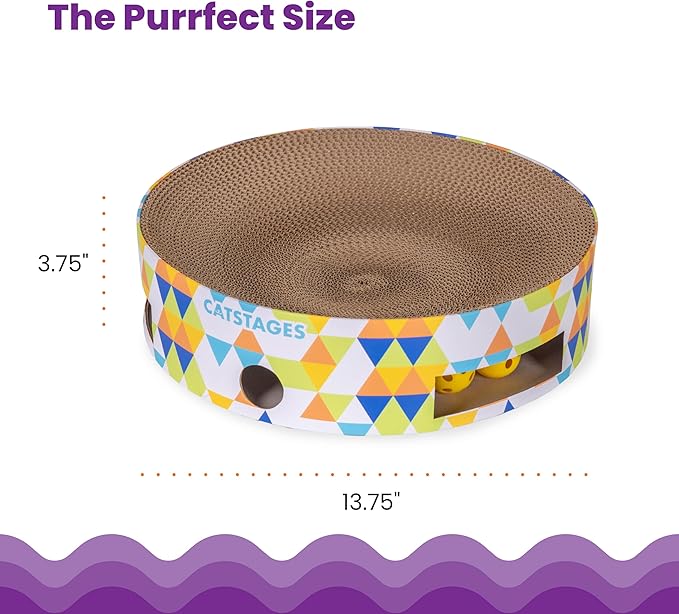 Catstages Bowl Track Scratcher 3-in-1 Ball Track, Scratcher, Lounger, 13.8" | Corrugated Scratch Pad & Lounger + Ball Track Cat Toy with 2 Balls for Interactive Play, Indoor Enrichment, Cats & Kittens