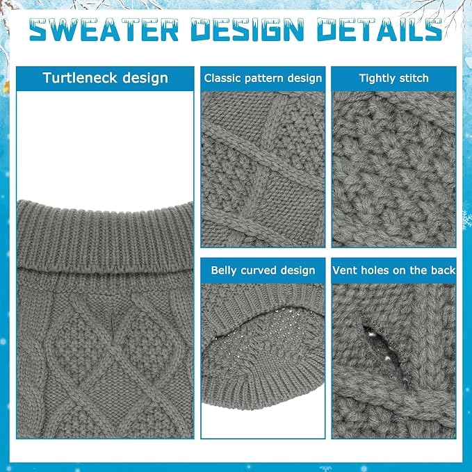 Mihachi Turtleneck Dog Sweater - Winter Coat Apparel Classic Cable Knit Clothes with Leash Hole for Cold Weather, Ideal Gift for Pet in New Year