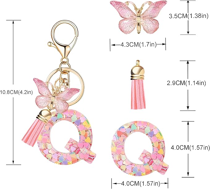 Fashion Alphabet Initial Letter Keychain Tassel Butterfly Pendant Key Ring for Purse Handbags Women Girl