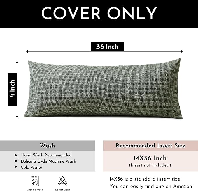 OTOSTAR Linen Throw Pillow Cover Set of 1 Decorative Long Lumbar Pillowcase Rectangle Cushion Cover 14x36 Inch for Home Decor Sofa Bedroom Car 35 x 90CM Olive Green